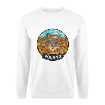 Polen Reiseabzeichen Wawel, Schloss Wawel, Warschauer Markt - Unisex Pullover - Weiß - Vorne - Alina (178cm) & Michal (187cm)