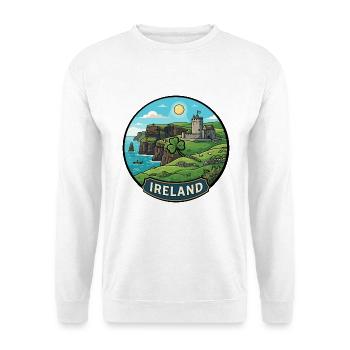 Irland-Reiseabzeichen Klippen von Moher Shamrock - Unisex Pullover - Weiß - Vorne - Alina (178cm) & Michal (187cm)