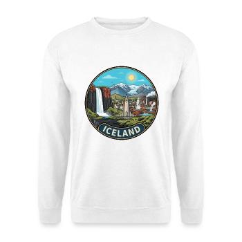 Island-Reiseabzeichen Skogafoss-Wasserfallvulkan - Unisex Pullover - Weiß - Vorne - Alina (178cm) & Michal (187cm)