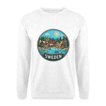 Schweden Reiseabzeichen Dala Pferdearchipel - Unisex Pullover - Weiß - Vorne - Alina (178cm) & Michal (187cm)