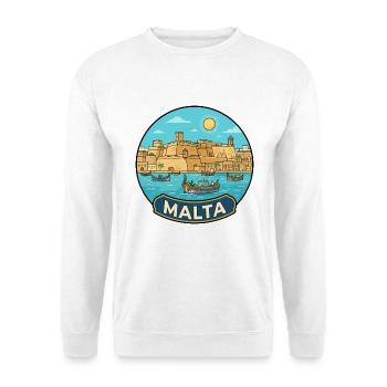 Malta Reiseabzeichen Valletta Harbor Luzzu Boot - Unisex Pullover - Weiß - Vorne - Alina (178cm) & Michal (187cm)