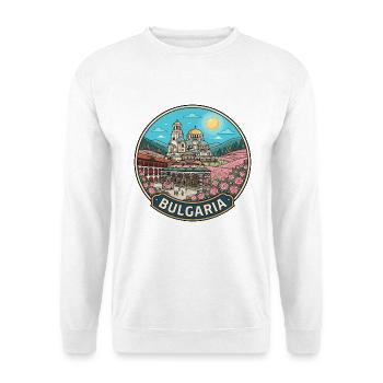 Bulgariens Reiseabzeichen Rila-Kloster Rosental - Unisex Pullover - Weiß - Vorne - Alina (178cm) & Michal (187cm)