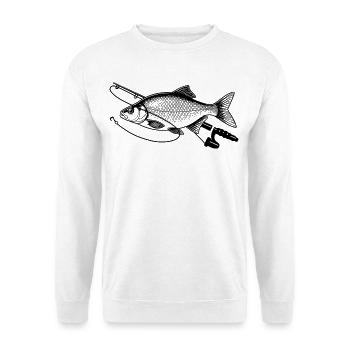 Brasse Fisch angeln mit Rute Petri Heil - Unisex Pullover - Weiß - Vorne - Alina (178cm) & Michal (187cm)