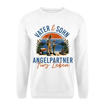 Vater und Sohn, Angelpartner fürs Leben - Unisex Pullover - Weiß - Vorne - Alina (178cm) & Michal (187cm)