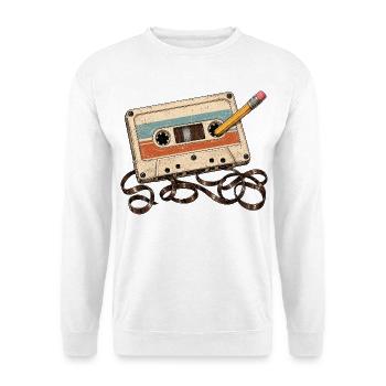Retro-Kassette und Bleistift Vintage, 80er, 90er, - Unisex Pullover - Weiß - Vorne - Alina (178cm) & Michal (187cm)