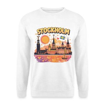 Stockholm Skyline – Stolz & Gute Laune Design - Unisex Pullover - Weiß - Vorne - Alina (178cm) & Michal (187cm)