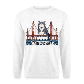 San Francisco Cat at golden Bridge USA Travel - Unisex Pullover - Weiß - Vorne - Alina (178cm) & Michal (187cm)