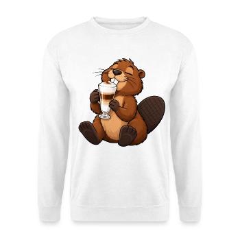 Biber mit Latte Macchiato - Unisex Pullover - Weiß - Vorne - Alina (178cm) & Michal (187cm)