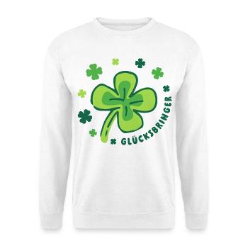 Glücksbringer – Kleeblatt - Mutmacher - Unisex Pullover - Weiß - Vorne - Alina (178cm) & Michal (187cm)
