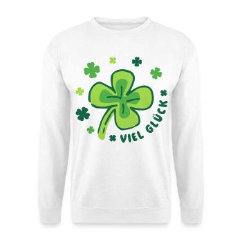 Glücksbringer - Viel Glück - Unisex Pullover - Weiß - Vorne - Alina (178cm) & Michal (187cm)