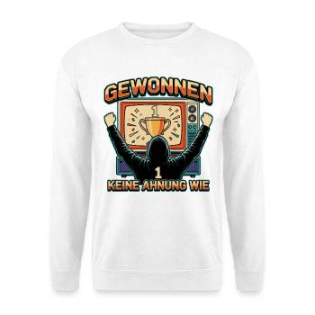 Gewonnen – keine Ahnung wie - Unisex Pullover - Weiß - Vorne - Alina (178cm) & Michal (187cm)
