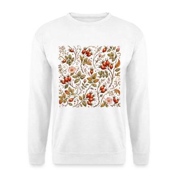 Hagebutte Muster Herbst Wildrose Botanisch Natur - Unisex Pullover - Weiß - Vorne - Alina (178cm) & Michal (187cm)