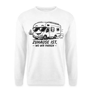 Zuhause ist, wo wir parken - Unisex Pullover - Weiß - Vorne - Alina (178cm) & Michal (187cm)