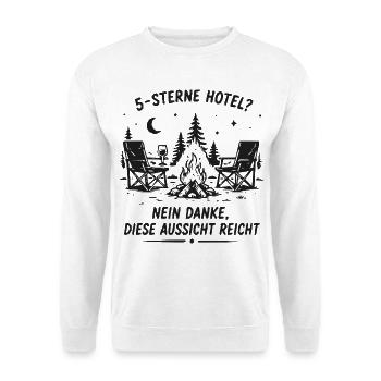 Lagerfeuerwitz: Diese Aussicht reicht - Unisex Pullover - Weiß - Vorne - Alina (178cm) & Michal (187cm)