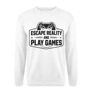 Escape Reality and Play Games - Gamer Sprüche - Unisex Pullover - Weiß - Vorne - Alina (178cm) & Michal (187cm)