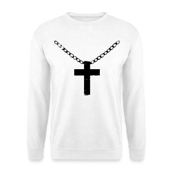Kreuz mit Kette used look - Unisex Pullover - Weiß - Vorne - Alina (178cm) & Michal (187cm)