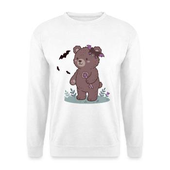 Nachtbär mit Schlüsselanhänger und Schleifen - Unisex Pullover - Weiß - Vorne - Alina (178cm) & Michal (187cm)
