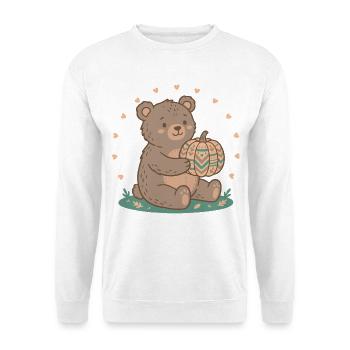 Teddybär mit Kürbiskuchen - Unisex Pullover - Weiß - Vorne - Alina (178cm) & Michal (187cm)