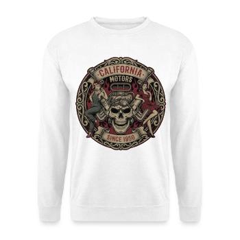 California Motors Totenkopf Vintage - Unisex Pullover - Weiß - Vorne - Alina (178cm) & Michal (187cm)