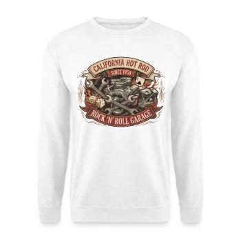 Rockabilly California Hot Rod Garage - Unisex Pullover - Weiß - Vorne - Alina (178cm) & Michal (187cm)