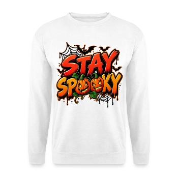Gruselig Halloween Party Stay Spooky Kürbis Spinne - Unisex Pullover - Weiß - Vorne - Alina (178cm) & Michal (187cm)
