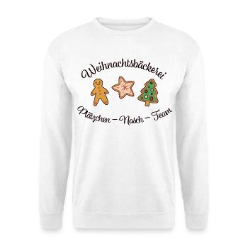 Weihnachtsbäckerei – Plätzchen-Nasch-Team - Unisex Pullover - Weiß - Vorne - Alina (178cm) & Michal (187cm)