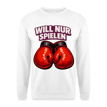 Boxer mit ironischem Statement - Unisex Pullover - Weiß - Vorne - Alina (178cm) & Michal (187cm)