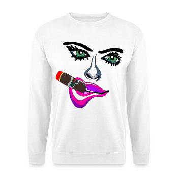 Frau mit pinken Lippen und Zigarre - Unisex Pullover - Weiß - Vorne - Alina (178cm) & Michal (187cm)