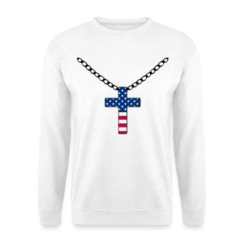 USA Flagge mit Kreuz - Unisex Pullover - Weiß - Vorne - Alina (178cm) & Michal (187cm)