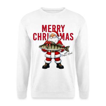 Merry Christmas Petri Heil Weihnachtsmann Zander - Unisex Pullover - Weiß - Vorne - Alina (178cm) & Michal (187cm)