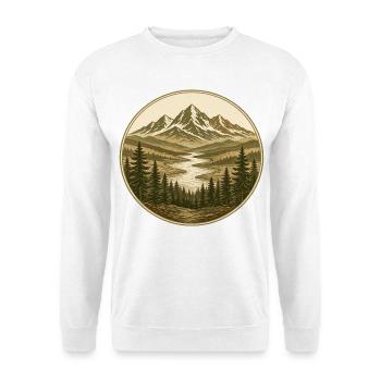 Rundbild Bergfluss Waldlandschaft - Unisex Pullover - Weiß - Vorne - Alina (178cm) & Michal (187cm)