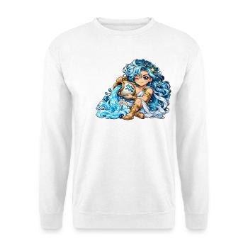 Wassermann Sternzeichen Kawaii - Unisex Pullover - Weiß - Vorne - Alina (178cm) & Michal (187cm)