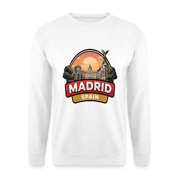 Madrid, Spanien Reiseabzeichen Königlicher Palast Stadtgeschenk - Unisex Pullover - Weiß - Vorne - Alina (178cm) & Michal (187cm)