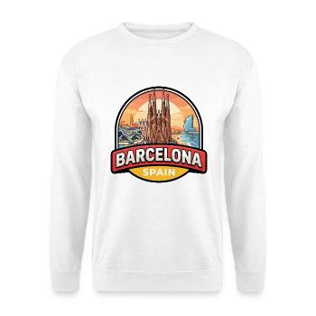 Barcelona Spanien Reiseabzeichen Sagrada Familia Geschenk - Unisex Pullover - Weiß - Vorne - Alina (178cm) & Michal (187cm)