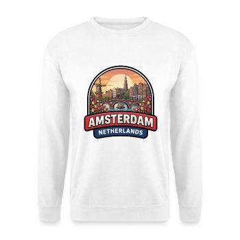 Amsterdam Niederlande Reiseabzeichen Kanäle Geschenk - Unisex Pullover - Weiß - Vorne - Alina (178cm) & Michal (187cm)