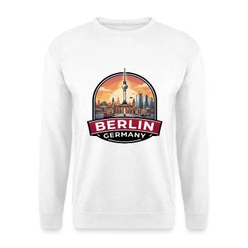 Berlin, Deutschland Reiseabzeichen Brandenburger Tor Geschenk - Unisex Pullover - Weiß - Vorne - Alina (178cm) & Michal (187cm)
