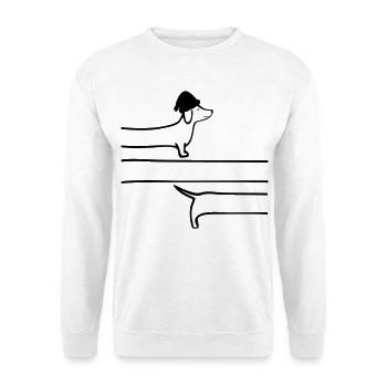 Weihnachten Dackel Schlangenlinie - Unisex Pullover - Weiß - Vorne - Alina (178cm) & Michal (187cm)