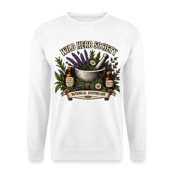 Wild Herb Society Botanische Kräuter Apotheke - Unisex Pullover - Weiß - Vorne - Alina (178cm) & Michal (187cm)