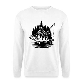 Fischer und sein Barsch - Unisex Pullover - Weiß - Vorne - Alina (178cm) & Michal (187cm)