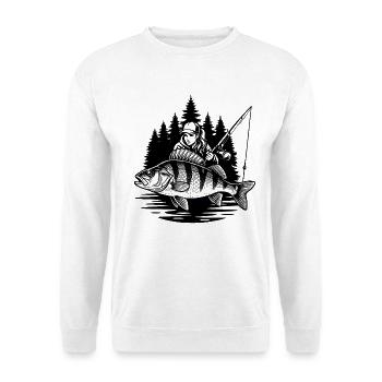 Wald- und Barschfischerin - Unisex Pullover - Weiß - Vorne - Alina (178cm) & Michal (187cm)
