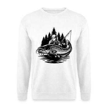 Waldfischerin und Wels - Unisex Pullover - Weiß - Vorne - Alina (178cm) & Michal (187cm)