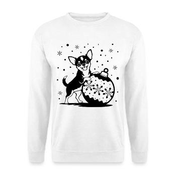 Süßer Weihnachts-Chihuahua mit Kugel - Unisex Pullover - Weiß - Vorne - Alina (178cm) & Michal (187cm)