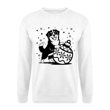 Süßer Berner Sennenhund mit Weihnachtskugel - Unisex Pullover - Weiß - Vorne - Alina (178cm) & Michal (187cm)