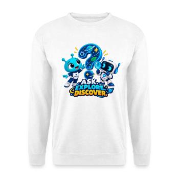 Frag. Erkunde. Entdecke. - Unisex Pullover - Weiß - Vorne - Alina (178cm) & Michal (187cm)