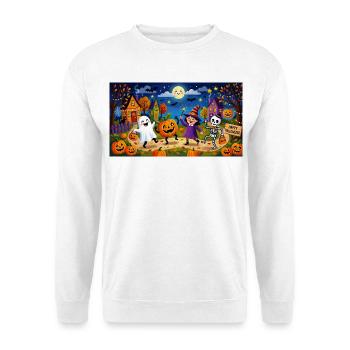 Niedliche Halloween-Nacht-Illustration - Unisex Pullover - Weiß - Vorne - Alina (178cm) & Michal (187cm)