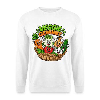 Veggie Gewinn Gemüsekorb Cartoon - Unisex Pullover - Weiß - Vorne - Alina (178cm) & Michal (187cm)