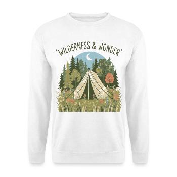 Wilderness & Wonder Zeltidylle im Wald - Unisex Pullover - Weiß - Vorne - Alina (178cm) & Michal (187cm)
