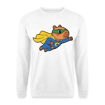 Niedliches Capybara-Superhelden-Umhang-Tierliebhaber-Geschenk - Unisex Pullover - Weiß - Vorne - Alina (178cm) & Michal (187cm)
