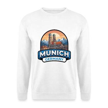 München Deutschland Reiseabzeichen Frauenkirche Alps Geschenk - Unisex Pullover - Weiß - Vorne - Alina (178cm) & Michal (187cm)
