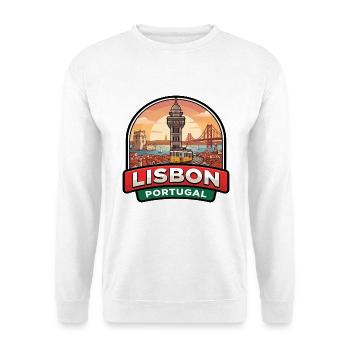 Lissabon Portugal Reiseabzeichen Belem Turm Geschenk - Unisex Pullover - Weiß - Vorne - Alina (178cm) & Michal (187cm)